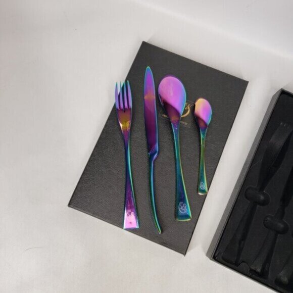 Iridescent Cutlery Four Piece Set in Box New Stainless Steel Rainbow - Picture 9 of 13